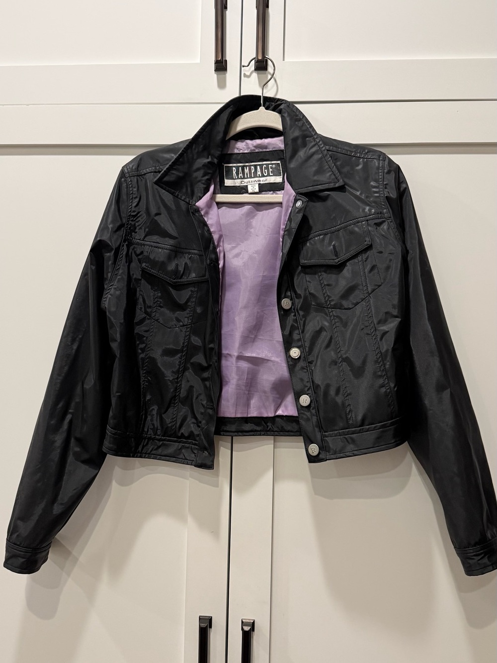 Rampage Black Cropped Jacket with Lilac Lining